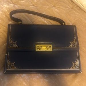 Florentine Handbag, Blue with Red Lining, Made in Italy 1960s